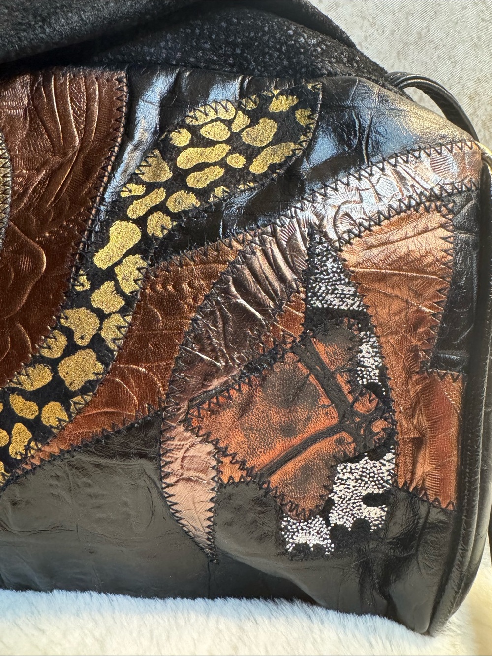 TaLee Genuine Leather Patchwork Bag in Black and Metallic Accents - Picture 4 of 12